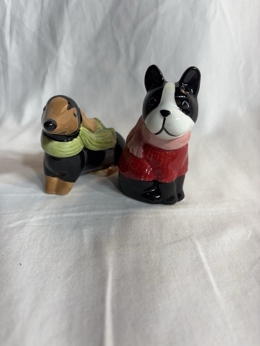 St Nicholas Square Salt & Pepper Dog Shakers Ceramic Daschund French Bulldog